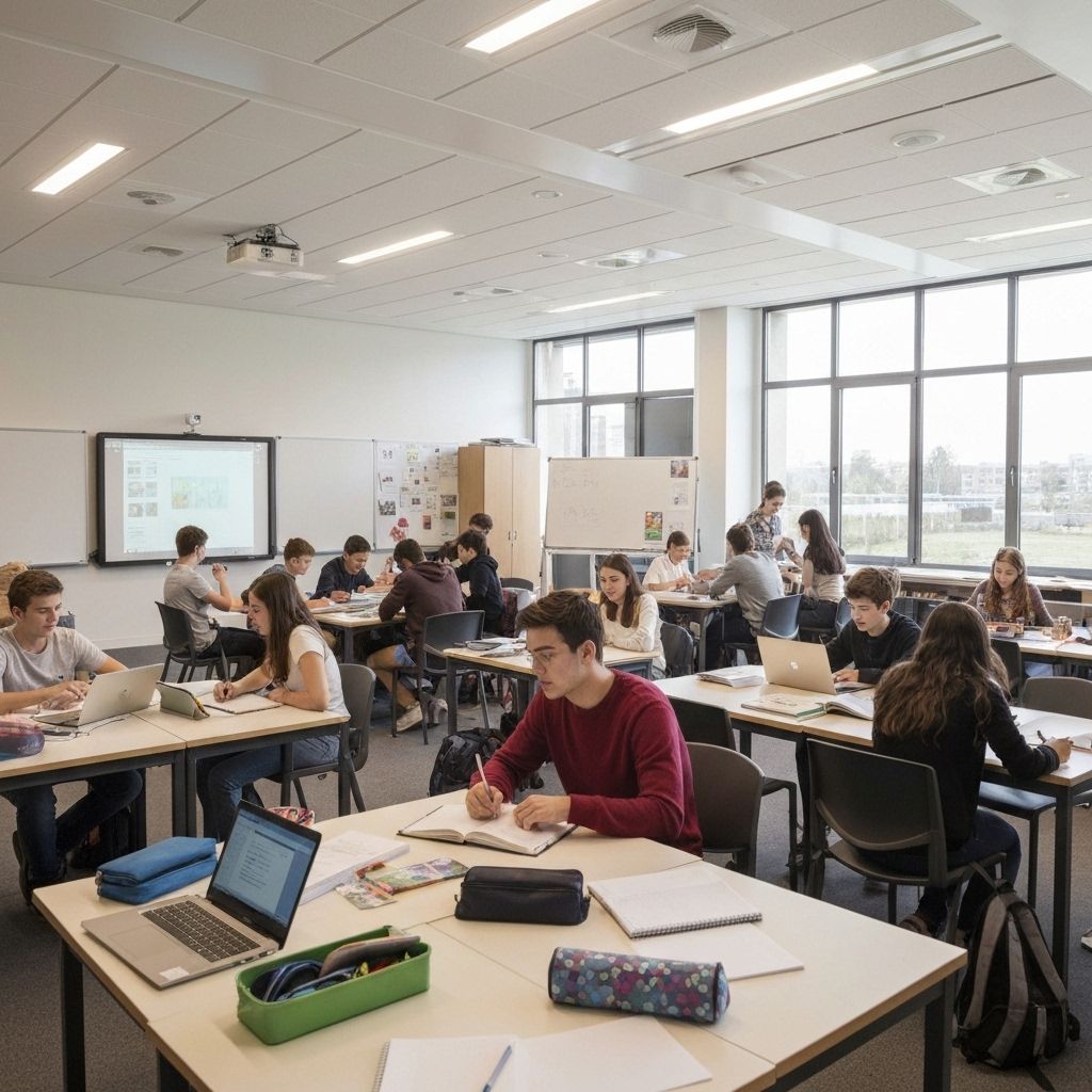 Siswa belajar di kelas modern